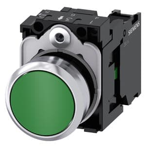 Pulsador rasante metal SIEMENS 3SU1150-0AB40-1BA0 · verde Ø22mm 1NA con soporte