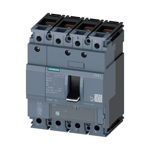Interruptor SIEMENS 3VA1116-5EE42-0AA0 · 3VA1 160A: 4 polos, 55kA, con unidad termomagnética TM220