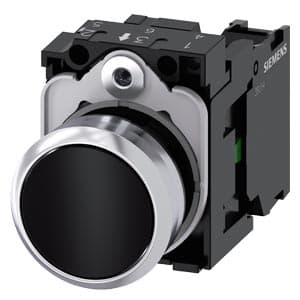 Pulsador rasante metal SIEMENS 3SU1150-0AB10-1BA0 · negro Ø22mm 1NA con soporte