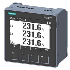Analizador de redes SIEMENS 7KM3120-0BA01-1DA0 · Pac3120, 50 Var., MODBUS rtu, 2Di / 2Do X1A. Y X5A. clase