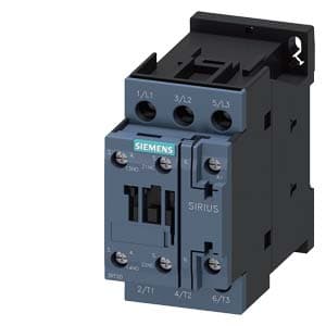 Imagen referencial de la serie: Contactor SIEMENS 3RT2026-1AN20 · 3P 25A AC3 bobina 220VAC 1NA+1NC tamaño S0 Sirius