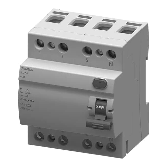 Imagen referencial de la serie: Interruptor diferencial DIN RCCB SIEMENS 5TJ7342-0 · 4x25A, 30mA sinoplus