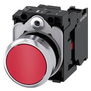Pulsador rasante metal SIEMENS 3SU1150-0AB20-1CA0 · rojo Ø22mm 1NC con soporte