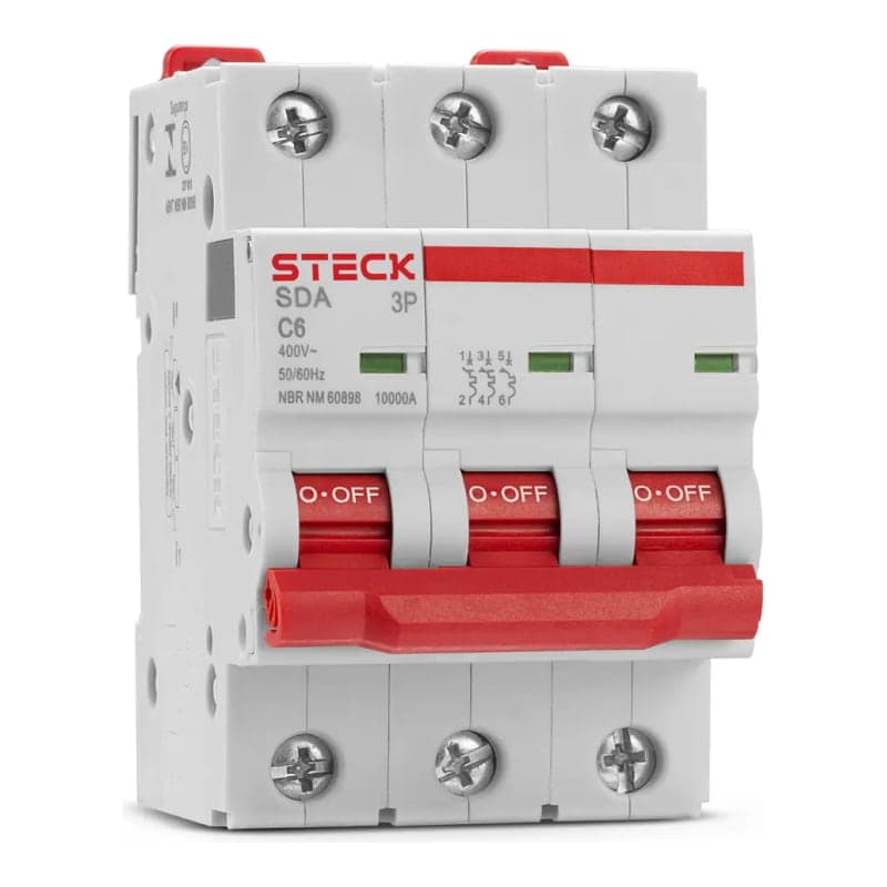 Interruptor termomagnético STECK SDA63C06 · 3P 6A 20kA 230VAC curva C