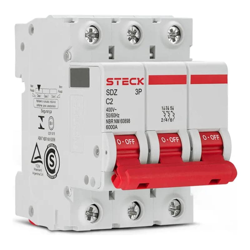 Interruptor termomagnético STECK SDZD63C02 · 3P 2A 10kA 230VAC curva C
