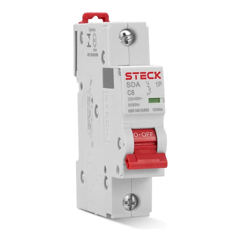 Interruptor termomagnético STECK SDA61C06 · 1P 6A 20kA 230VAC curva C