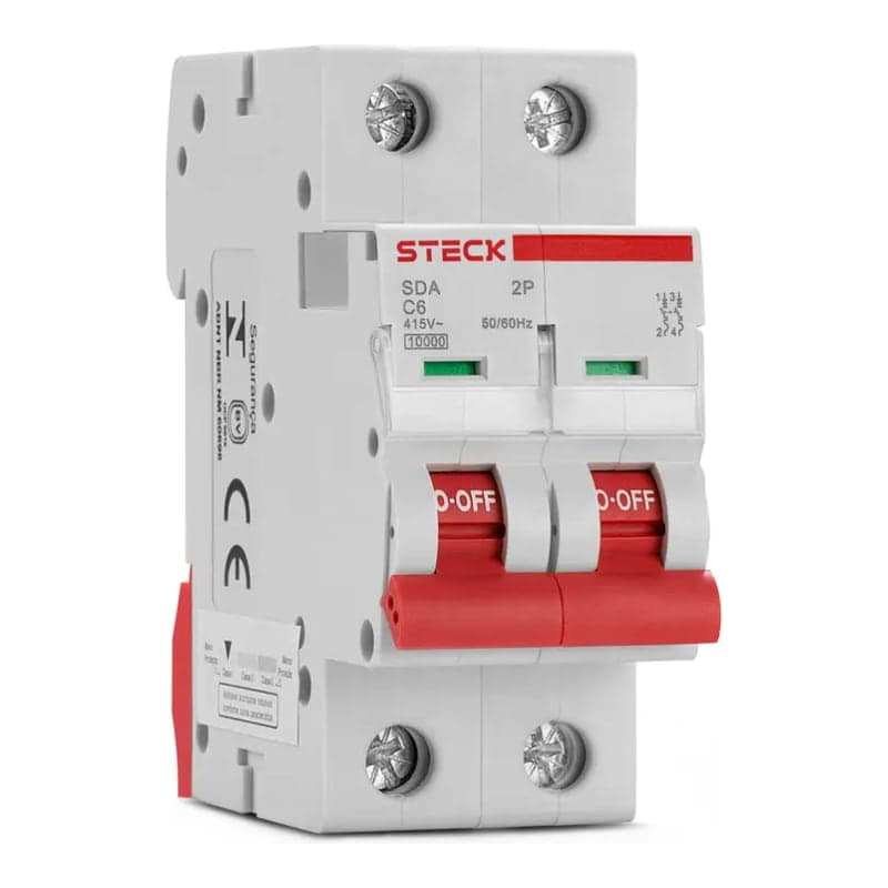 Interruptor termomagnético STECK SDA62C06 · 2P 6A 20kA 230VAC curva C