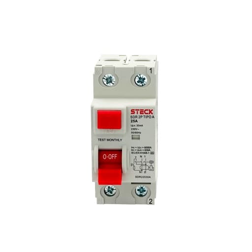 Interruptor diferencial STECK SDR22530A · 2P 25A 30mA 230V tipo A, Iec61008