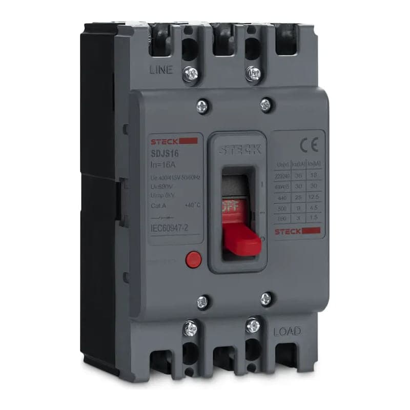 Interruptor de caja moldeada STECK SDJS16 · 3P fijo 16A 36kA 220VAC frame 63
