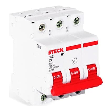 Interruptor termomagnético STECK SDZD63C04 · 3P 4A 10kA 230VAC curva C