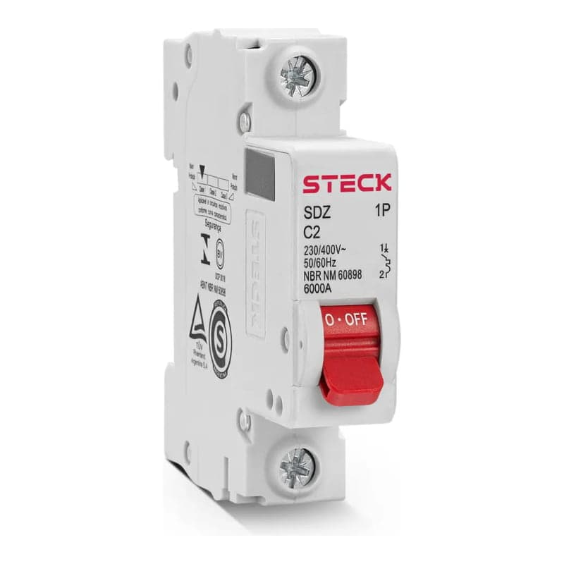 Interruptor termomagnético STECK SDZD61C02 · 1P 2A 10kA 230VAC curva C