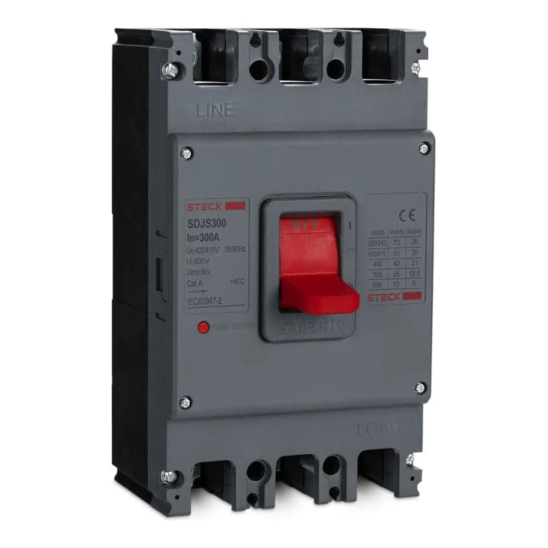 Interruptor de caja moldeada STECK SDJS300 · 3P fijo 300A 70kA 220VAC frame 400