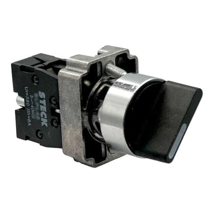 Imagen referencial de la serie: Selector maneta corta STECK SLMM8D210 · 2 posic metal negro 22mm 1NA con retorno