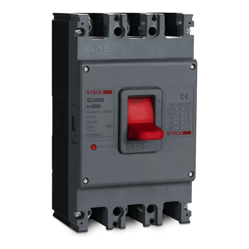 Interruptor de caja moldeada STECK SDJH500 · 3P fijo 500A 85kA 220VAC frame 630