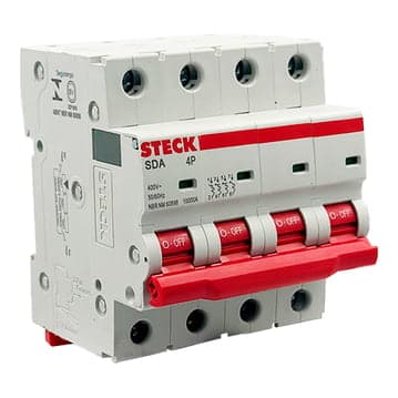 Imagen referencial de la serie: Interruptor termomagnético STECK SDA64C63 · 4P 63A 20kA 230VAC curva C