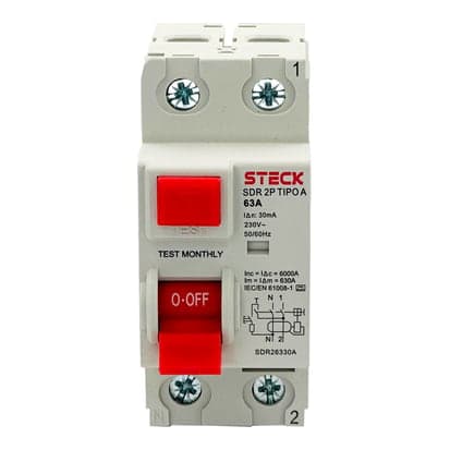 Interruptor diferencial STECK SDR26330A · 2P 63A 30mA 230V tipo A, Iec61008