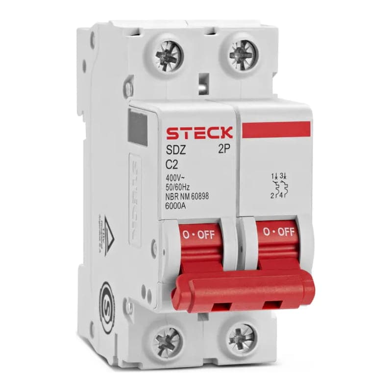 Interruptor termomagnético STECK SDZD62C02 · 2P 2A 10kA 230VAC curva C