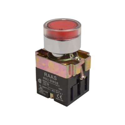 Pulsador luminoso rasante TC RCB2-BW346 · rojo 22mm con lámpara 130VAC sin block