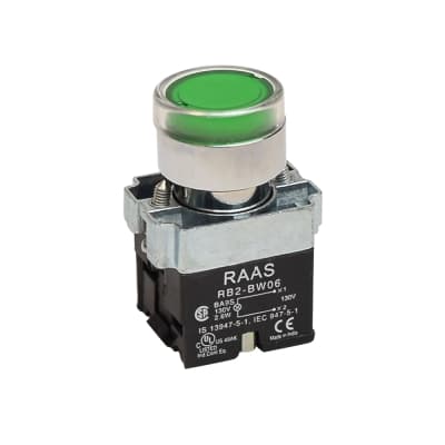 Pulsador luminoso rasante TC RCB2-BW336 · verde 22mm con lámpara 130VAC sin block