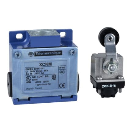 Interruptor fin carrera plástico palanca con rold TELEMECANIQUE XCKM115 · 1NA+1NC osisense