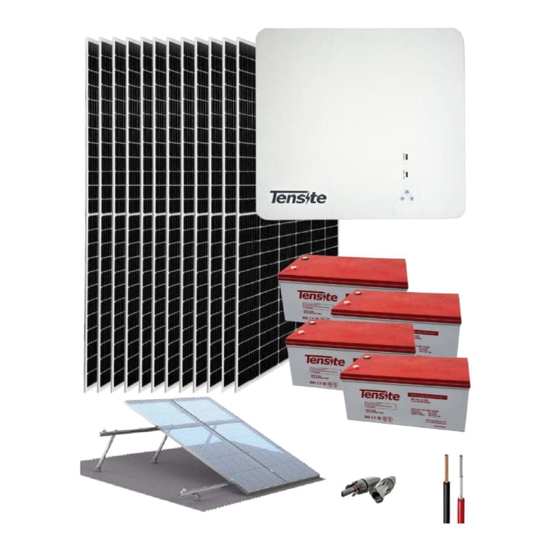 Kit solar híbrido con baterías TENSITE · 4kW 48V 32.94kWh/día (TENSITE-KIT-HIBRIDO-4KW-48V-32.94KWH/DIA)