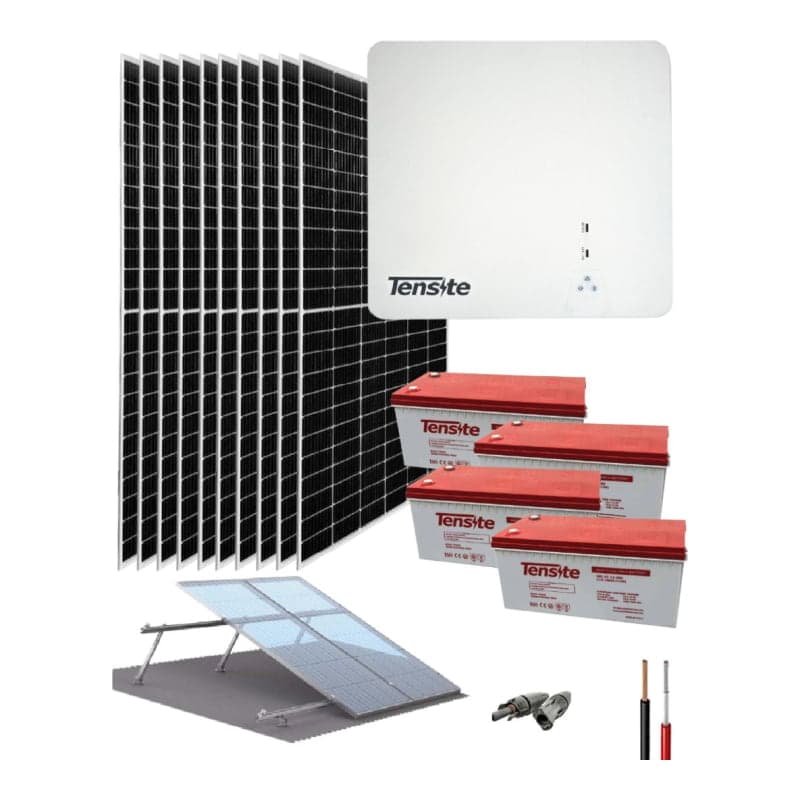 Kit solar conectado a la red TENSITE · 4kW 48V 8235Wh/día con baterías para respaldo (TENSITE-KIT-HIBRIDO-4KW-48V-8235WH/DIA-BAT-RESPALDO)