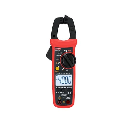 Pinza amperimétrica digital UNI-T UT203R · 400A AC/DC, true RMS, con medición de temperat