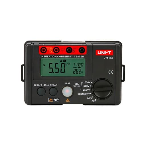 Megóhmetro digital UNI-T UT501B · 250/500/1000V 5GΩ PI DAR CAT.III 600V