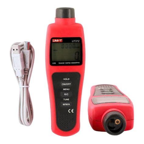 Tacómetro laser Y de contacto UNI-T UT372 · rango de 2.5-99999 rpm, 0.05-1999.9 M/Min, 0