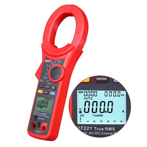 Pinza amperimétrica profesional UNI-T UT221 · 2000A AC/DC, true RMS, alta capacidad