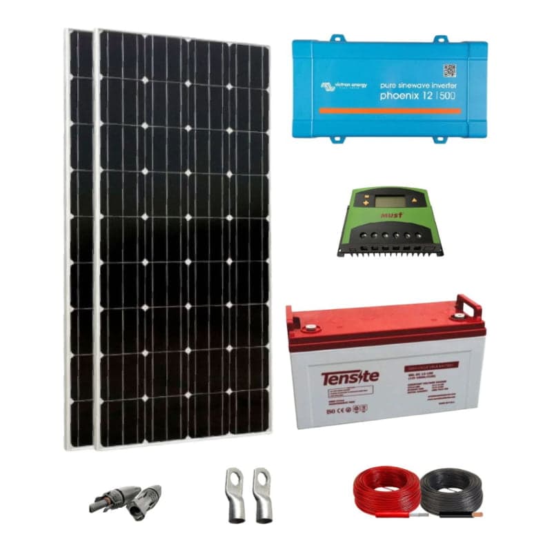 Kit solar para acampar VICTRON · 400W 12V 1800Wh/día (VICTRON-KIT-AISLADO-400W-12V-1800WH/DIA)