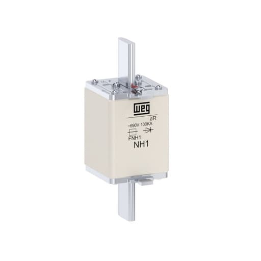Imagen referencial de la serie: Fusible ultrarrápido NH aR WEG FNH1-80K-A · 80A / 690V / 100kA / tamaño 1