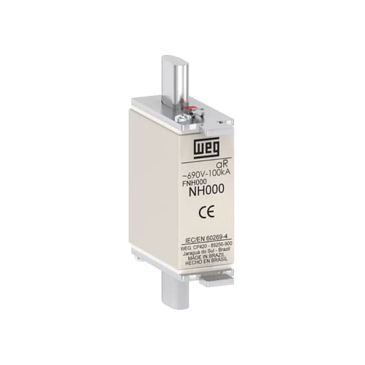 Fusible ultrarrápido NH aR WEG FNH000-125K-A · 125A / 690V / 100kA / tamaño 000