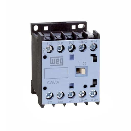 Imagen referencial de la serie: Minicontactor WEG CWC07-10-30D23 · 3P - 7A (AC3), 18A (AC1), 220V CA, 1NA