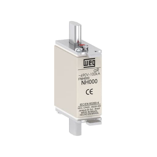 Fusible ultrarrápido NH aR WEG FNH000-100K-A · 100A / 690V / 100kA / tamaño 000
