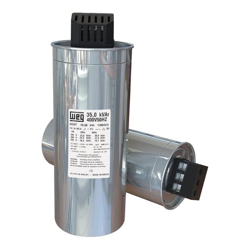 Imagen referencial de la serie: Condensador trifásico WEG UCWT45V49U28HD · heavy duty 45kvar/440VAC 60Hz medidas 136mmX290mm