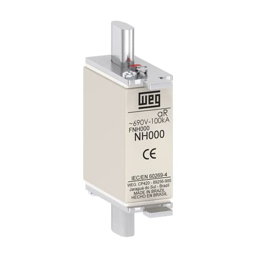 Imagen referencial de la serie: Fusible ultrarrápido NH aR WEG FNH000-25K-A · 25A / 690V / 100kA / tamaño 000