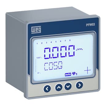 Controlador automático de factor de potencia WEG PFW03-M8 · 8 pasos alimentación 120...510VAC 45