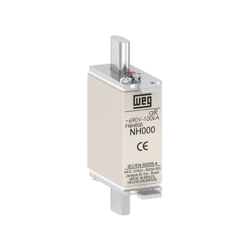 Fusible ultrarrápido NH aR WEG FNH000-80K-A · 80A / 690V / 100kA / tamaño 000
