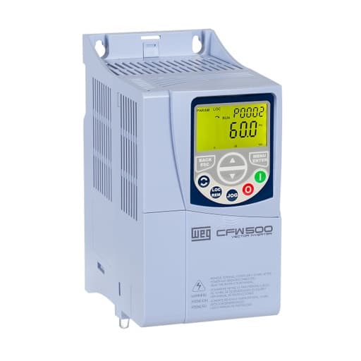 Imagen referencial de la serie: Variador de velocidad WEG CFW500 B 02P6 T4 DB20H00G2 · 0.75kW / 1HP, 2.6A, 380-480V, trifásico (WEG-VARIADOR-VELOCIDAD-0.75KW-2.6A-380-4-2)