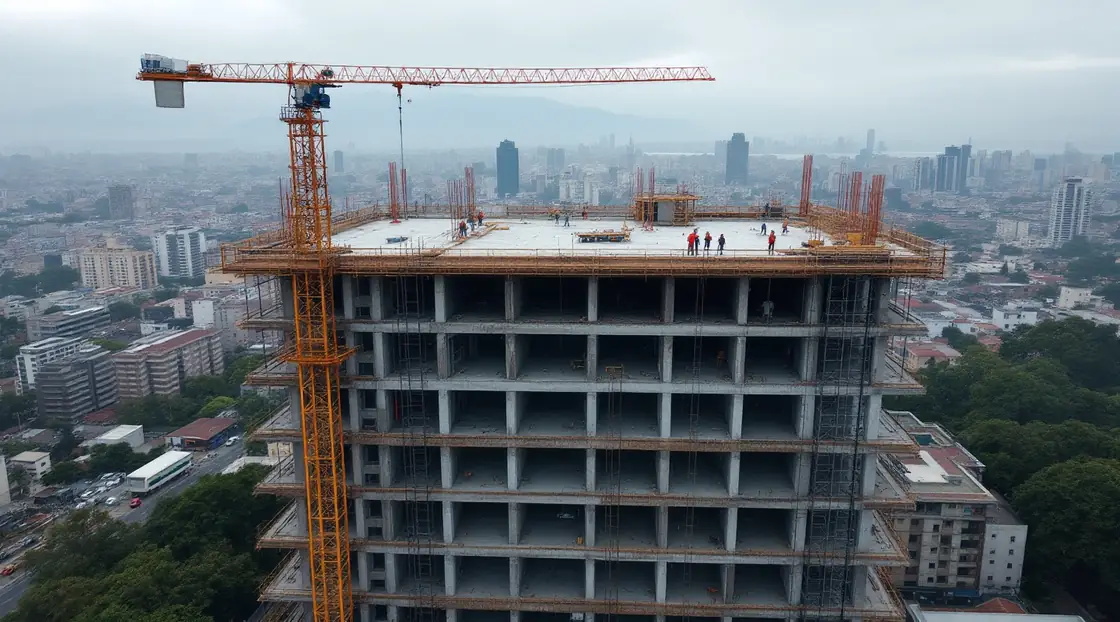 Visualización: edificio en construcción en Lima con grúa torre
