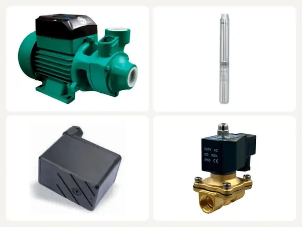 Bomba periférica BARNES, electrobomba sumergible FRANKLIN, presostato IDEAL y válvula solenoide PRESSURE CONTROL
