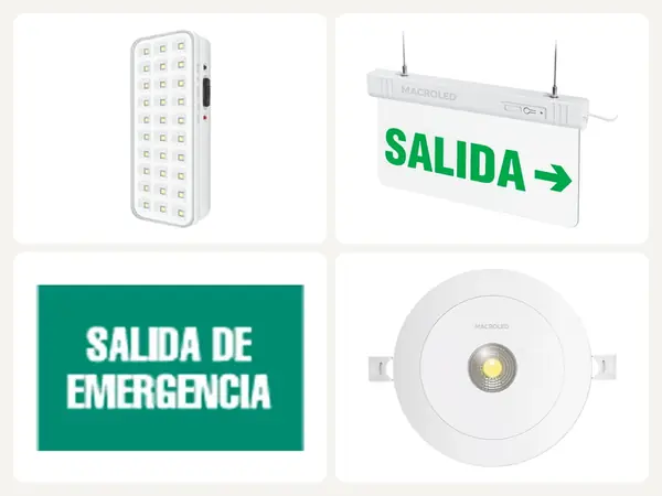 Luz de emergencia y letrero LED de salida MACROLED, señal de salida LEGRAND y luz de emergencia empotrable MACROLED
