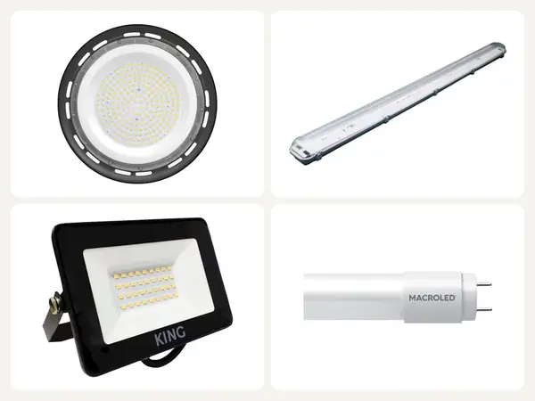 Campana LED KING, luminaria hermética PHILIPS, reflector LED KING y tubo LED MACROLED